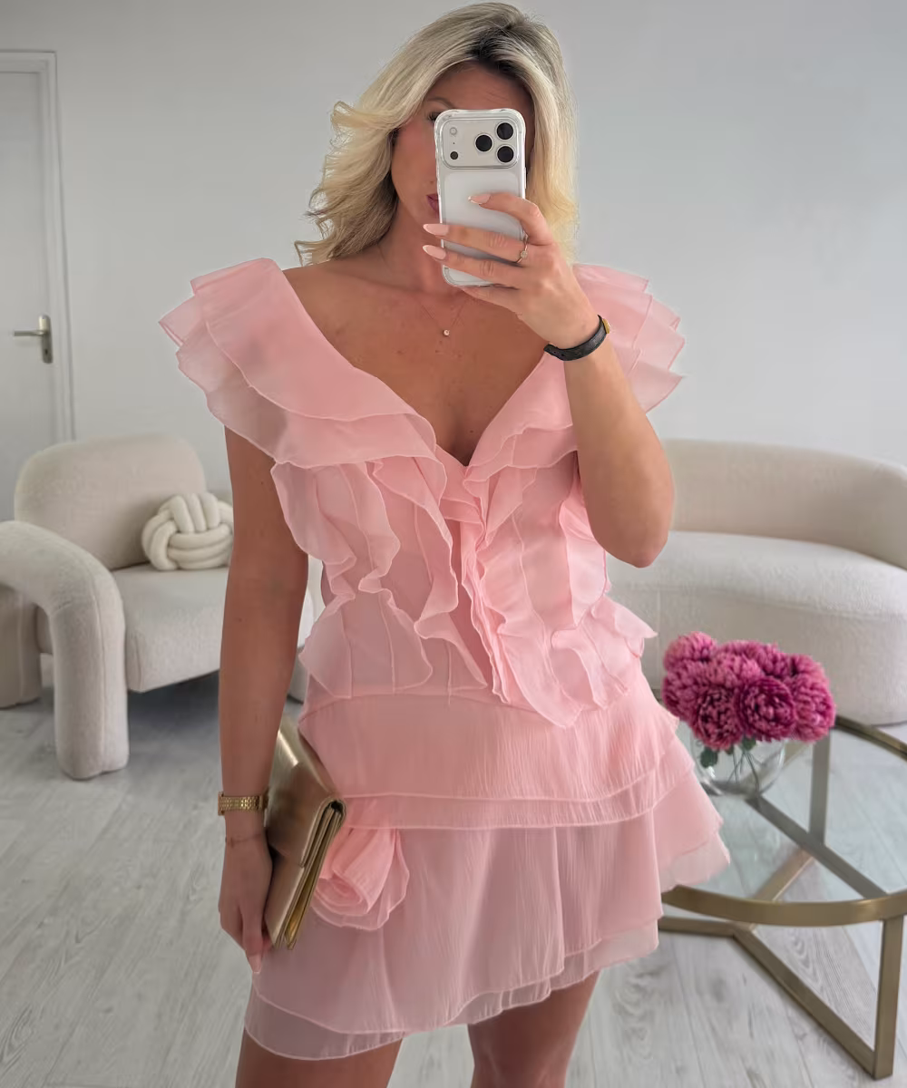 Powder pink floral mesh dress
