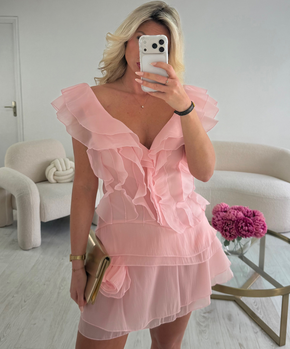 Robe/combi mesh fleurs rose poudrée