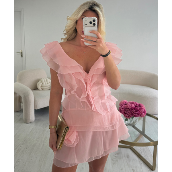Robe mesh fleurs rose poudrée - DRESS DESIREE