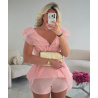 Robe mesh fleurs rose poudrée - DRESS DESIREE