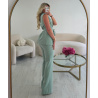 High-waisted heather green couture pants