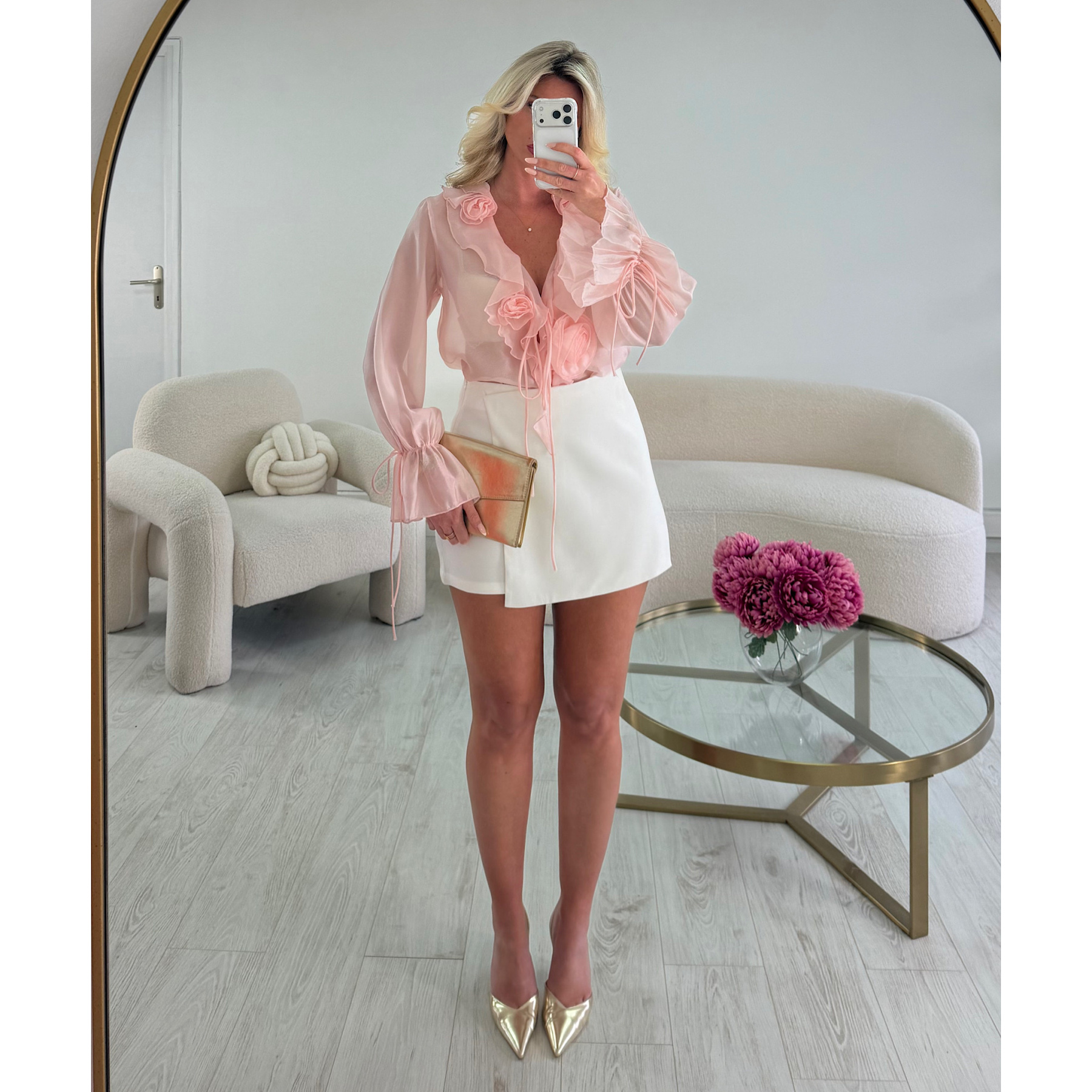 Pink flower muslin shirt - DRESS DESIREE