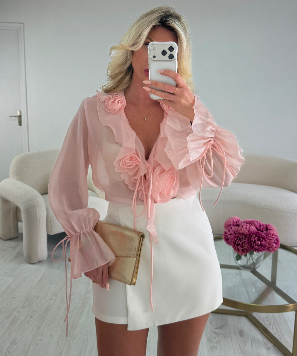 Pink flower muslin shirt