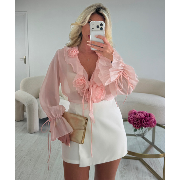 Pink flower muslin shirt - DRESS DESIREE