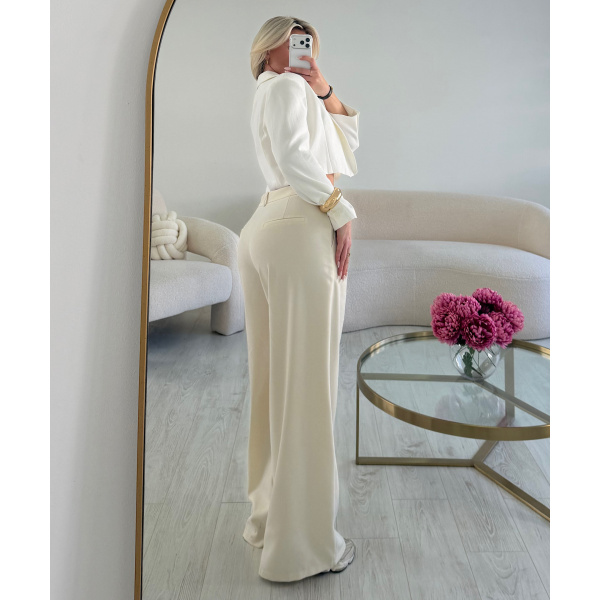 Extra long cream wide-leg trousers - DRESS DESIREE