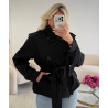 Black fitted trench coat with a stand-up collar