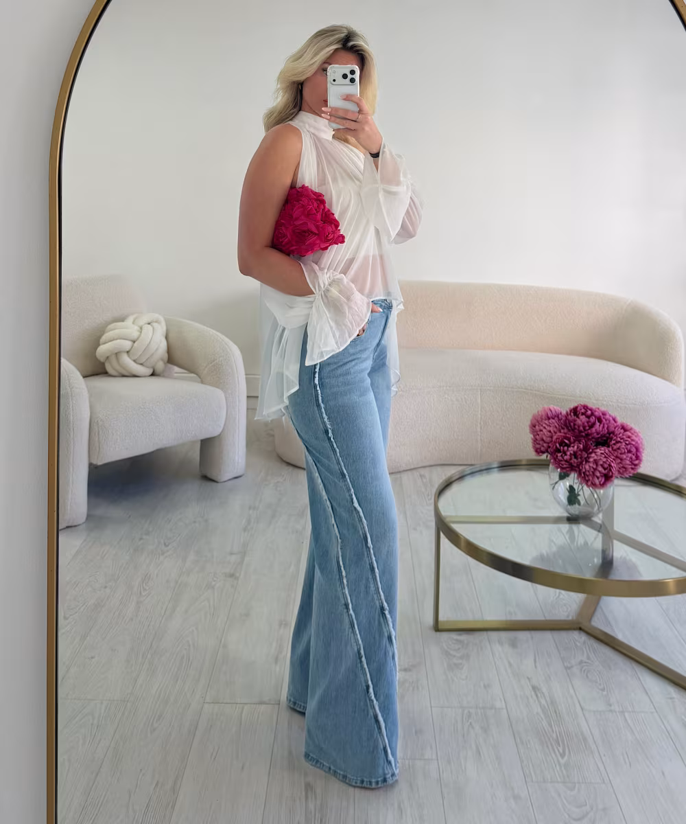 Jeans double couture wide bleu