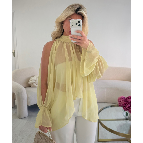 Yellow chiffon blouse with slits - DRESS DESIREE