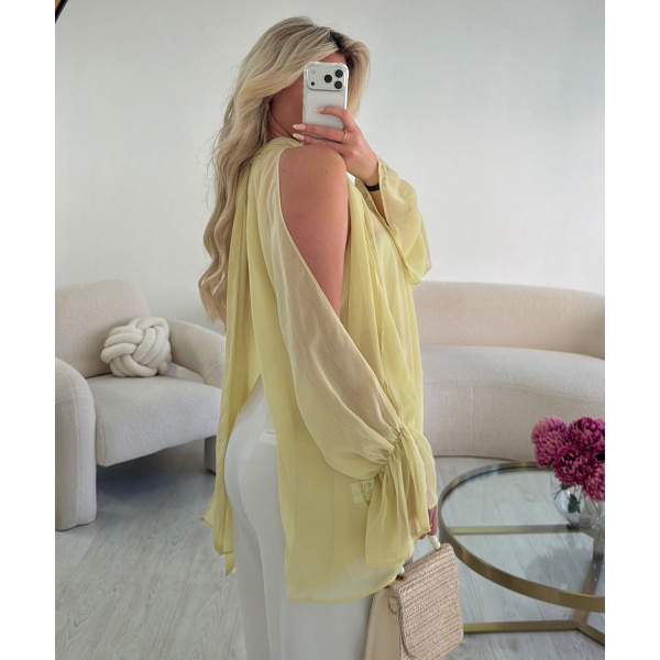 Yellow chiffon blouse with slits - DRESS DESIREE