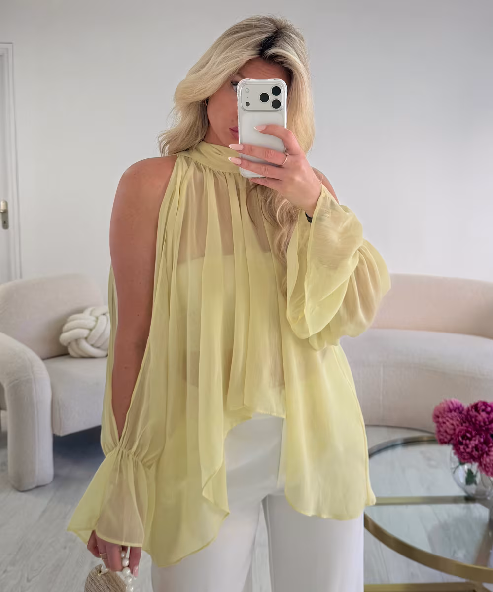 Blouse mousseline marches fendues jaune - DRESS DESIREE