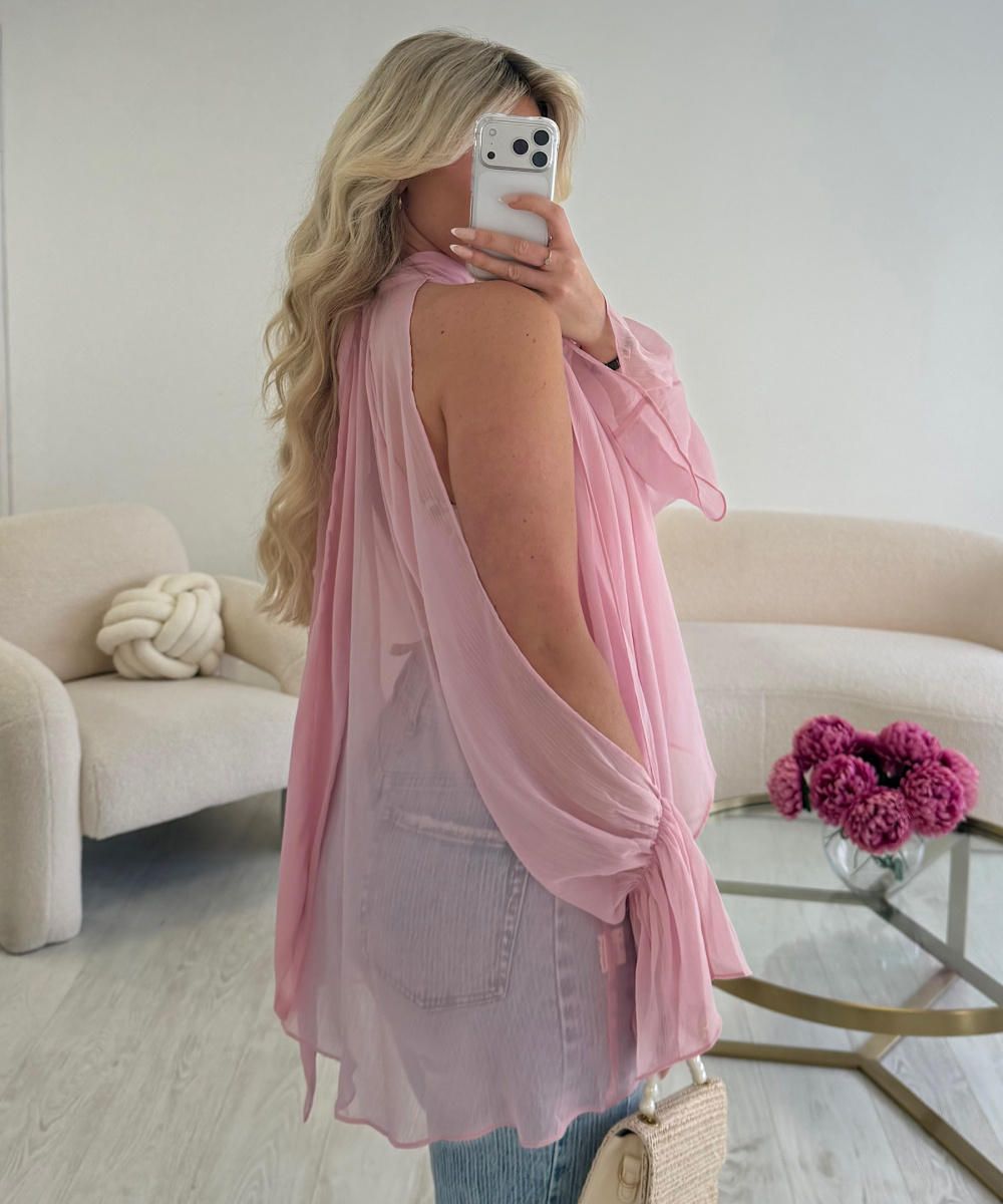 Pink chiffon blouse with slits