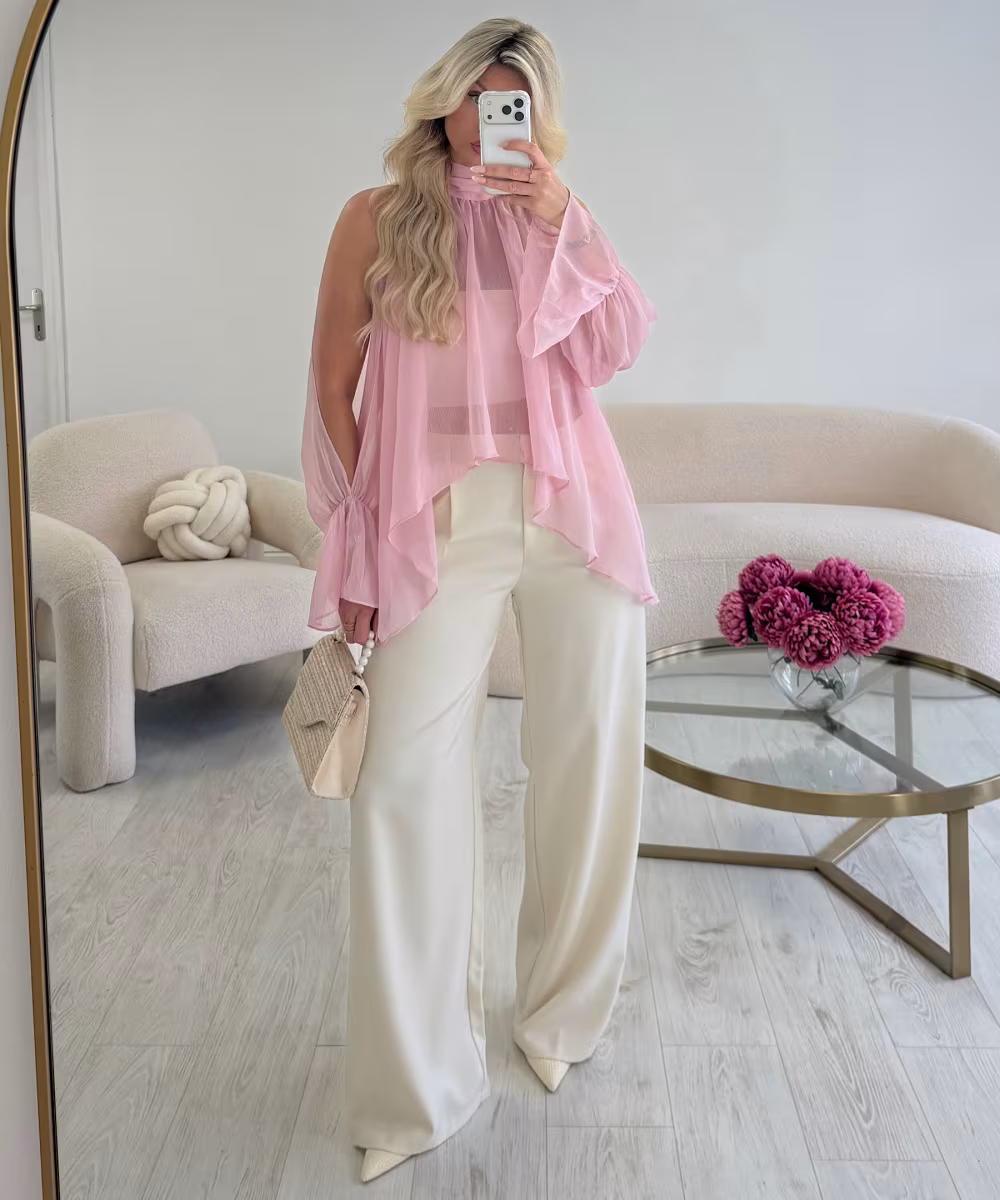 Blouse mousseline marches fendues rose - DRESS DESIREE