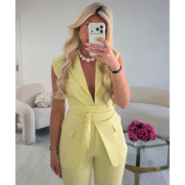 High-waisted heather citron couture pants