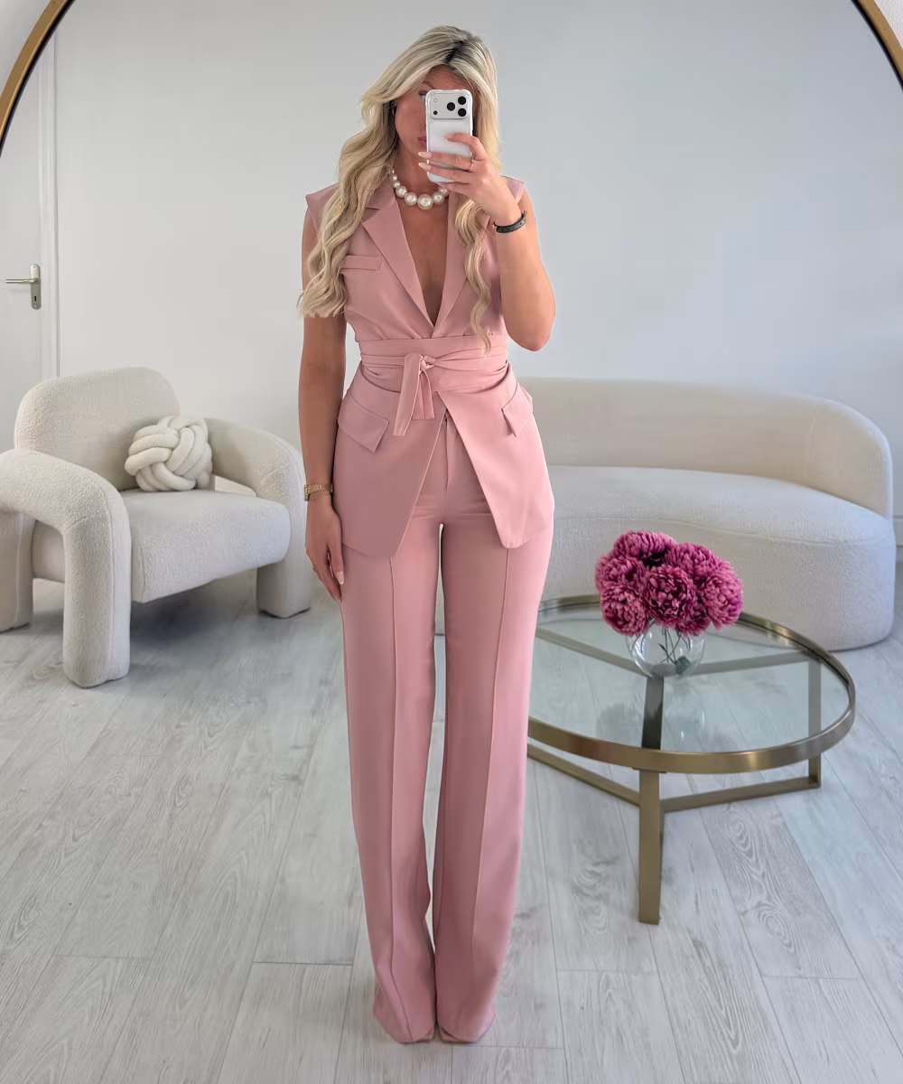 Pantalon couture taille old pink DRESS DESIREE