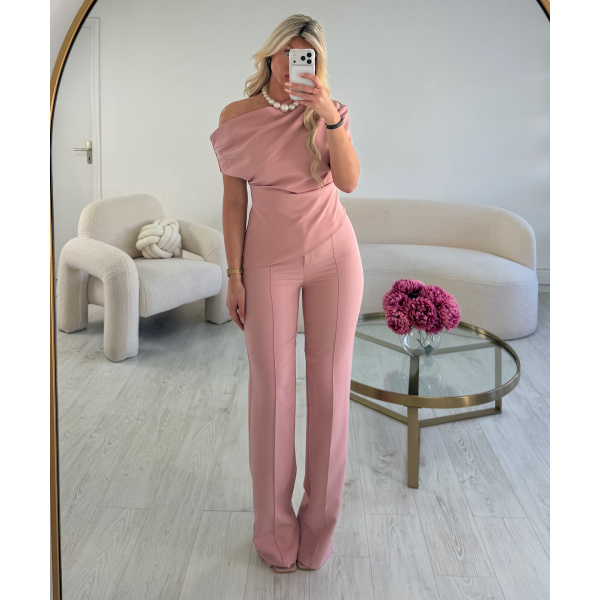 High-waisted heather old pink couture pants