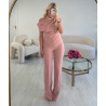 High-waisted heather old pink couture pants