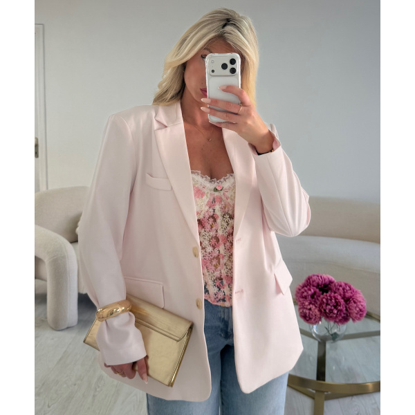 Pink oversized blazer with low-cut back - DRESS DESIREE