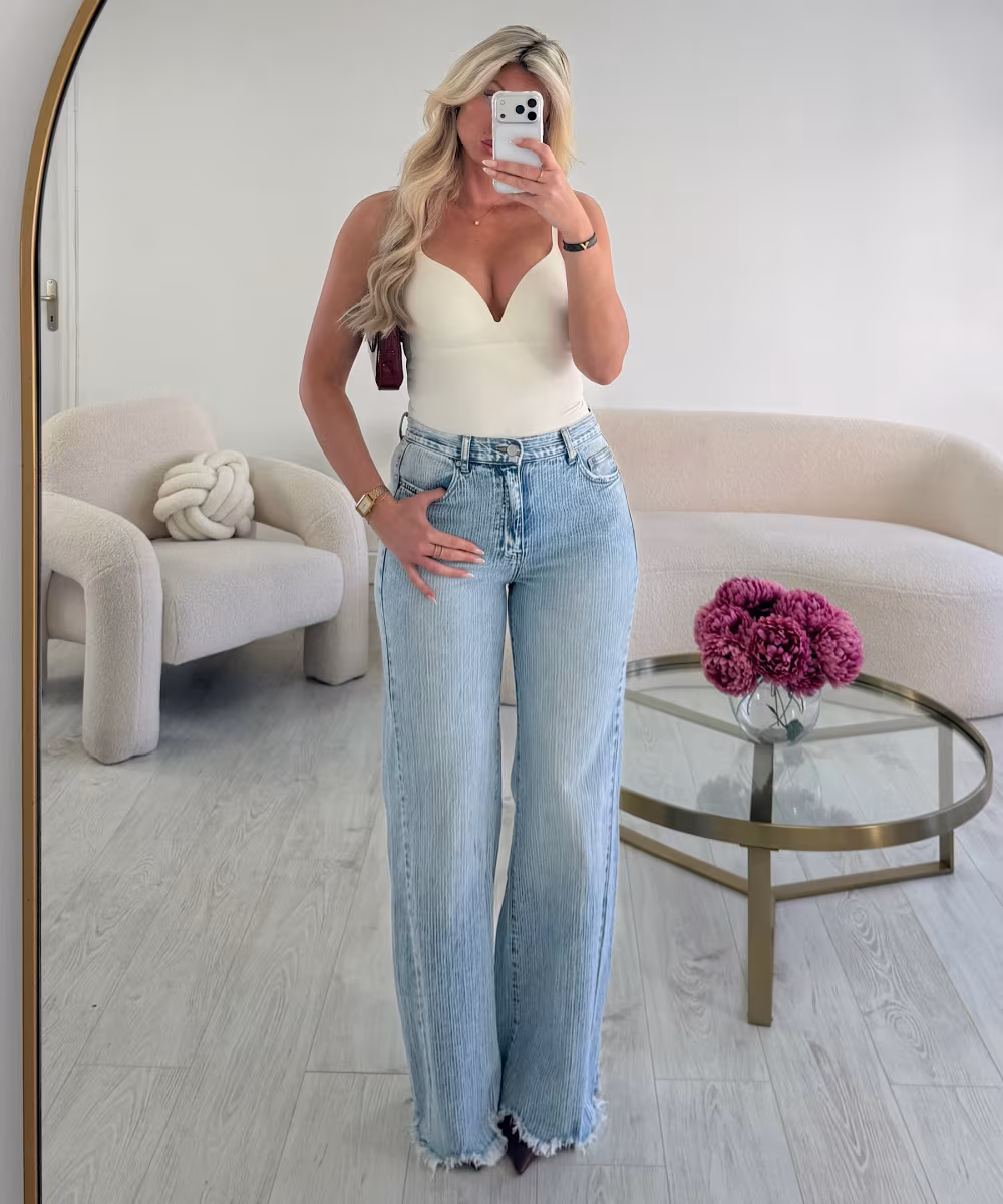 Jeans gauffré bleu clair