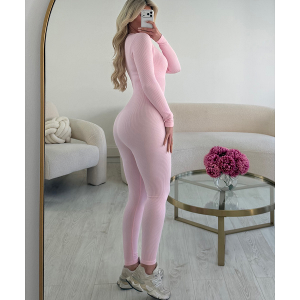 Candy pink zip-up bodysuit  - DRESS DESIREE