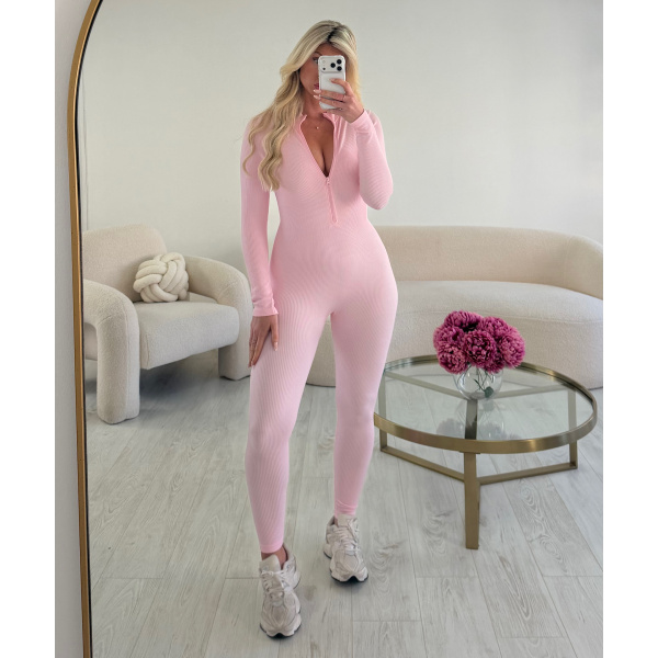 Candy pink zip-up bodysuit  - DRESS DESIREE