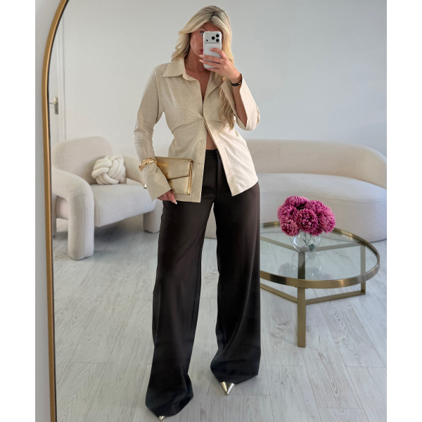 Pantalon fluide large chocolat  - DRESS DESIREE