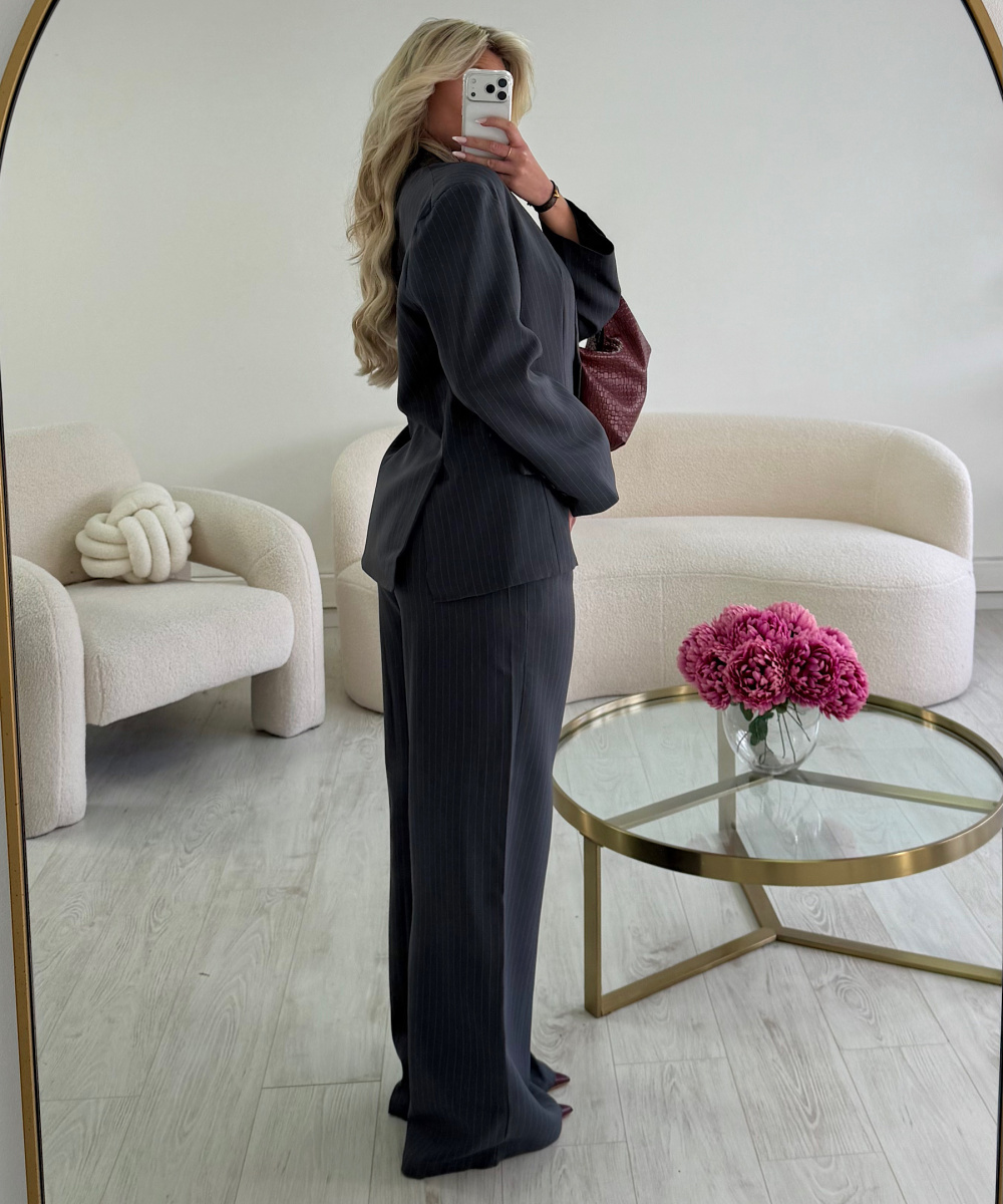 Pantalon large tall rayures gris