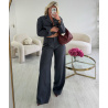 Extra-long wide-leg grey striped trousers - DRESS DESIREE