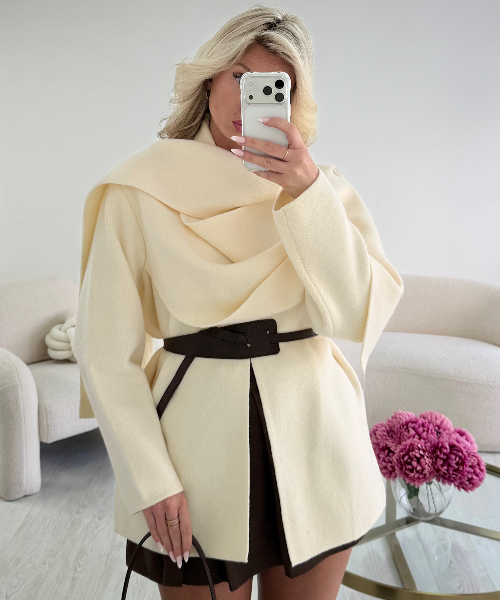 Cape épaisse creamy ceinture choco