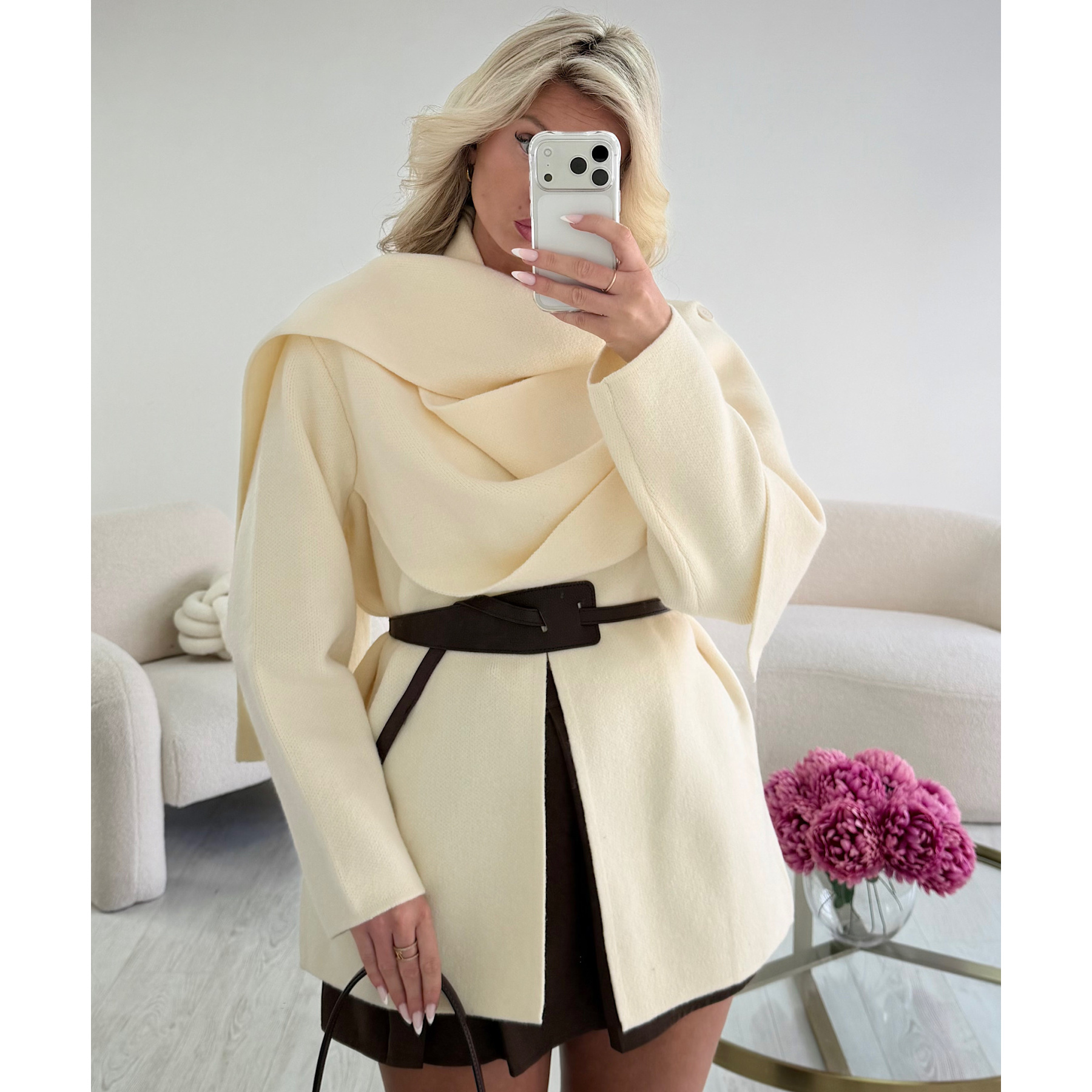Cape épaisse creamy ceinture choco - DRESS DESIREE