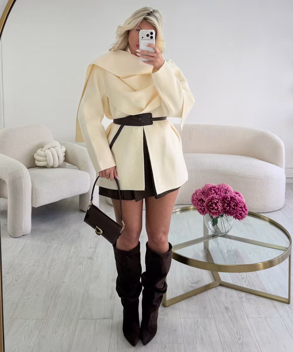 Cape épaisse creamy ceinture choco - DRESS DESIREE
