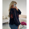 Navy blue ruffled chiffon shirt - DRESS DESIREE