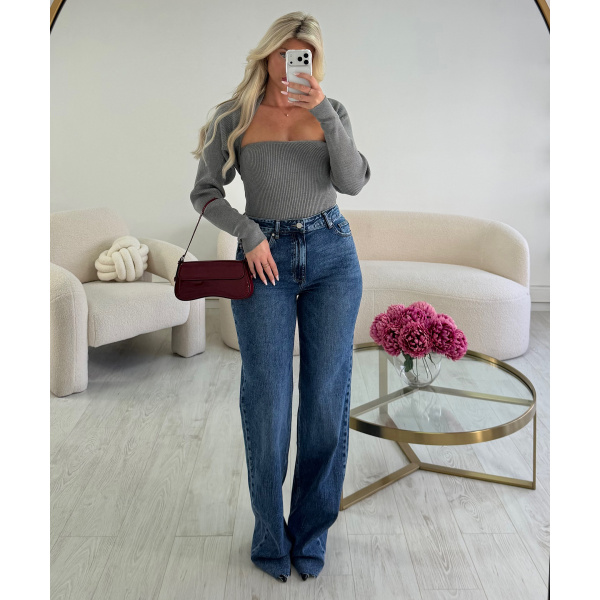 Pull bustier 2 en 1 gris - DRESS DESIREE