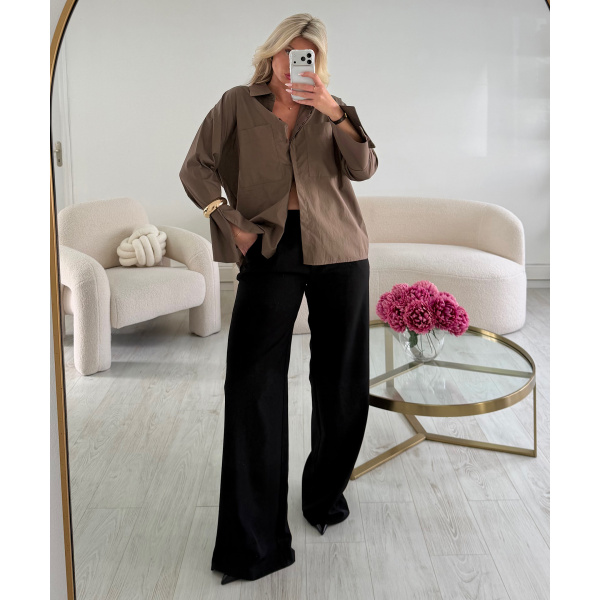 Chemise coton manche évasées taupe - DRESS DESIREE