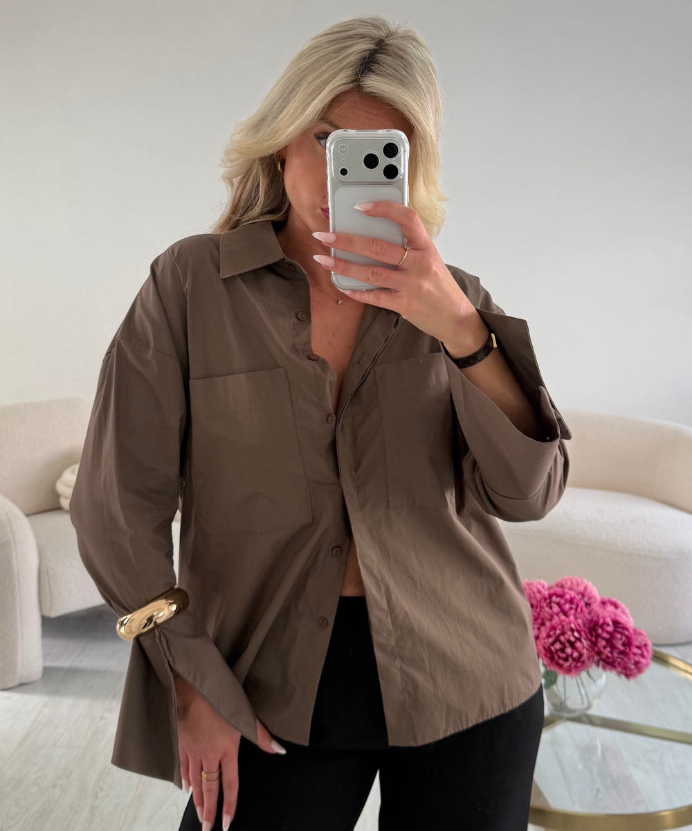 Brown cotton shirt with flared sleeves