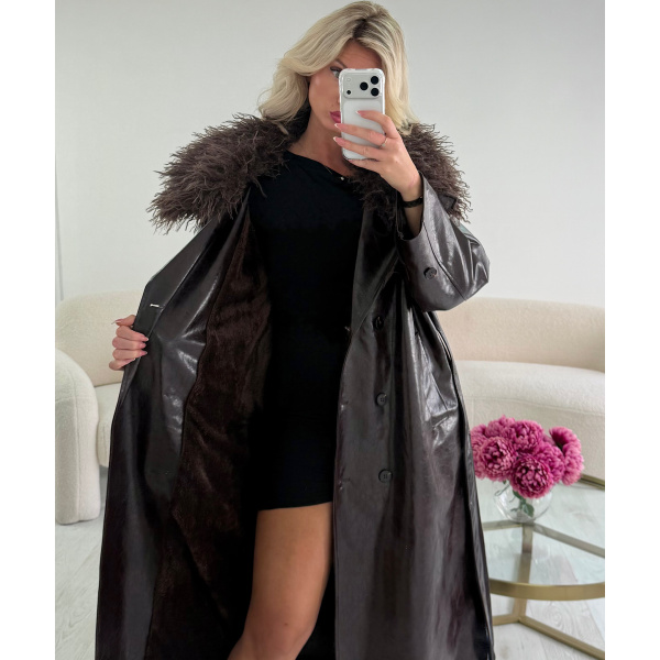 Trench long simili brillant cintré choco Premium DRESS DESIREE