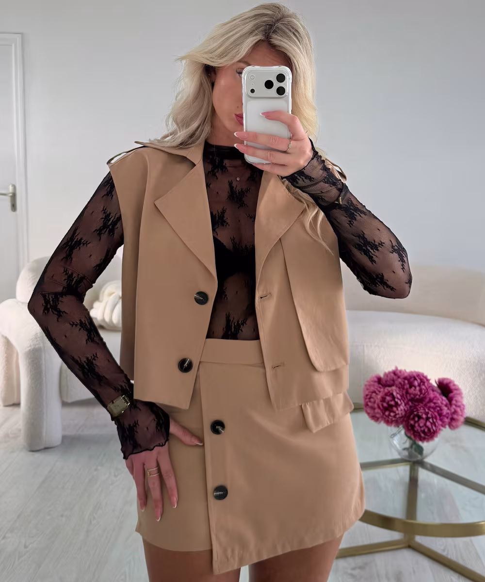 Jupe short safari camel