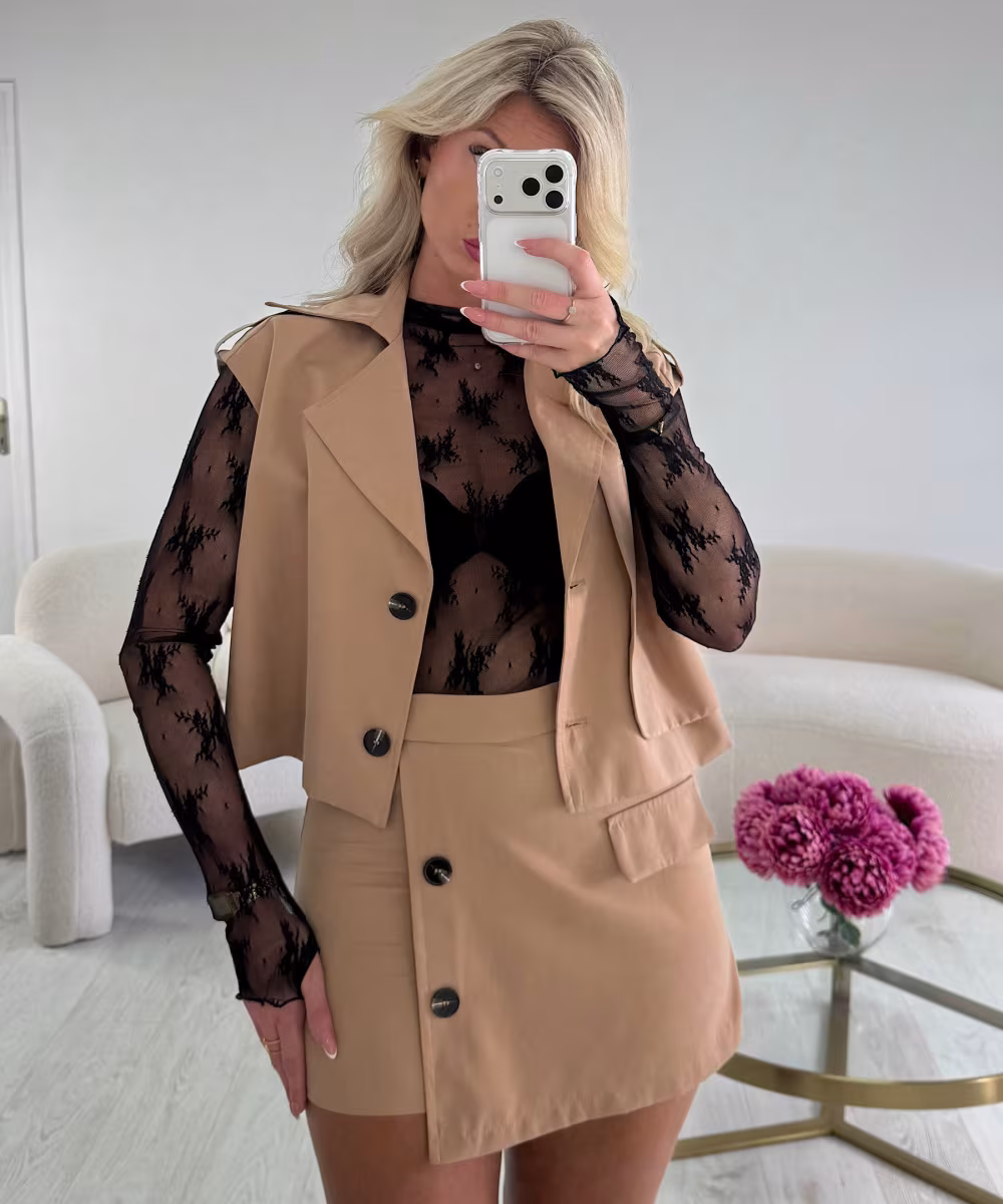 Veste sans manches aviateur beige coton - DRESS DESIREE