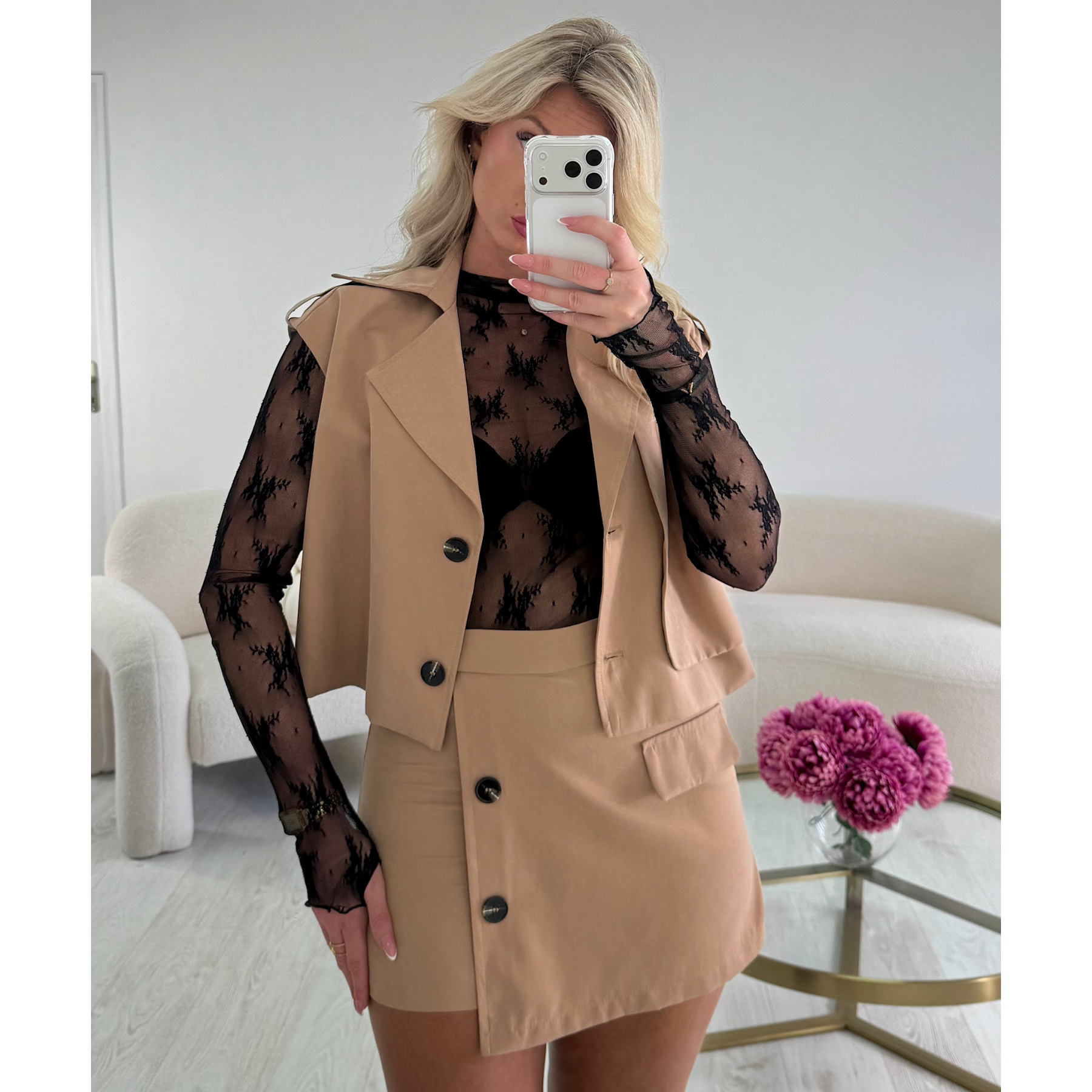 Veste sans manches aviateur beige coton - DRESS DESIREE