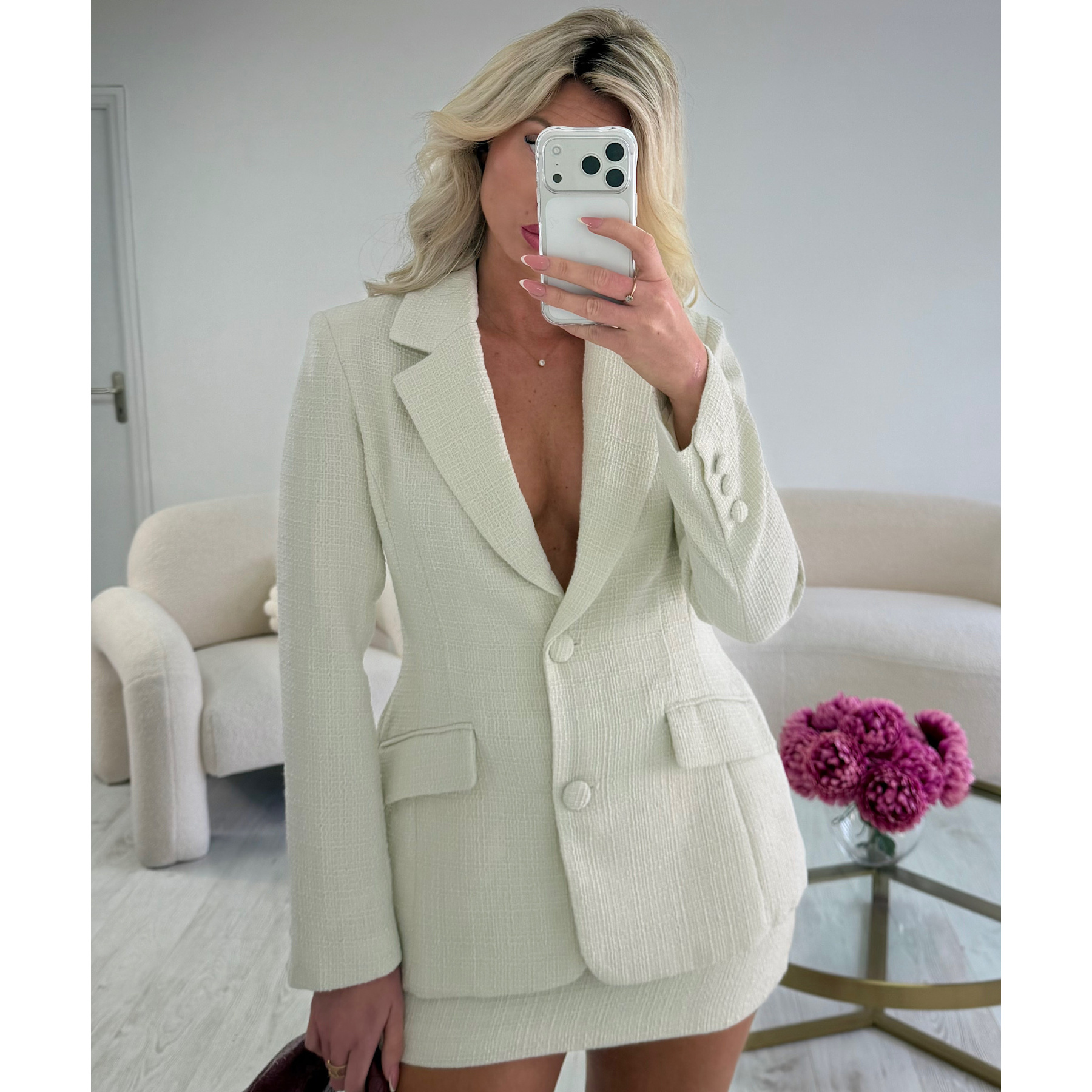 Blazer tweed cintré épais blanc