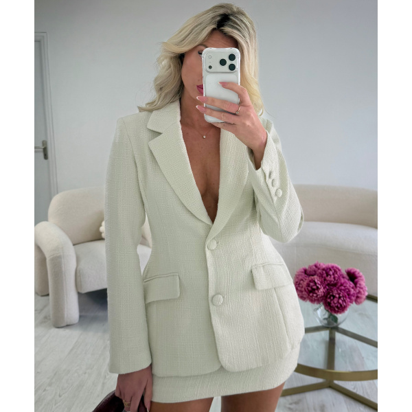 Blazer tweed cintré épais blanc