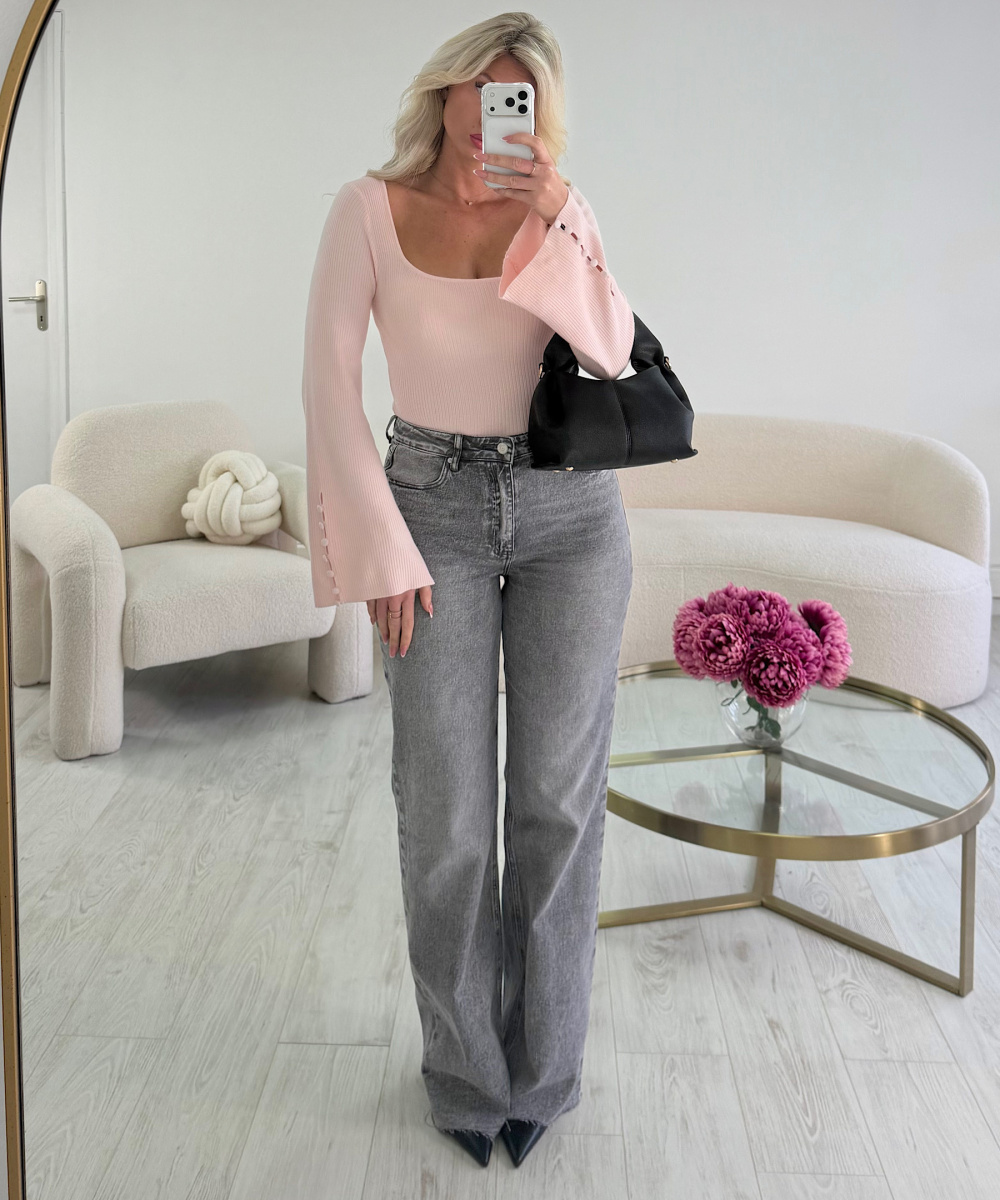 Powder pink flared-sleeve sweater