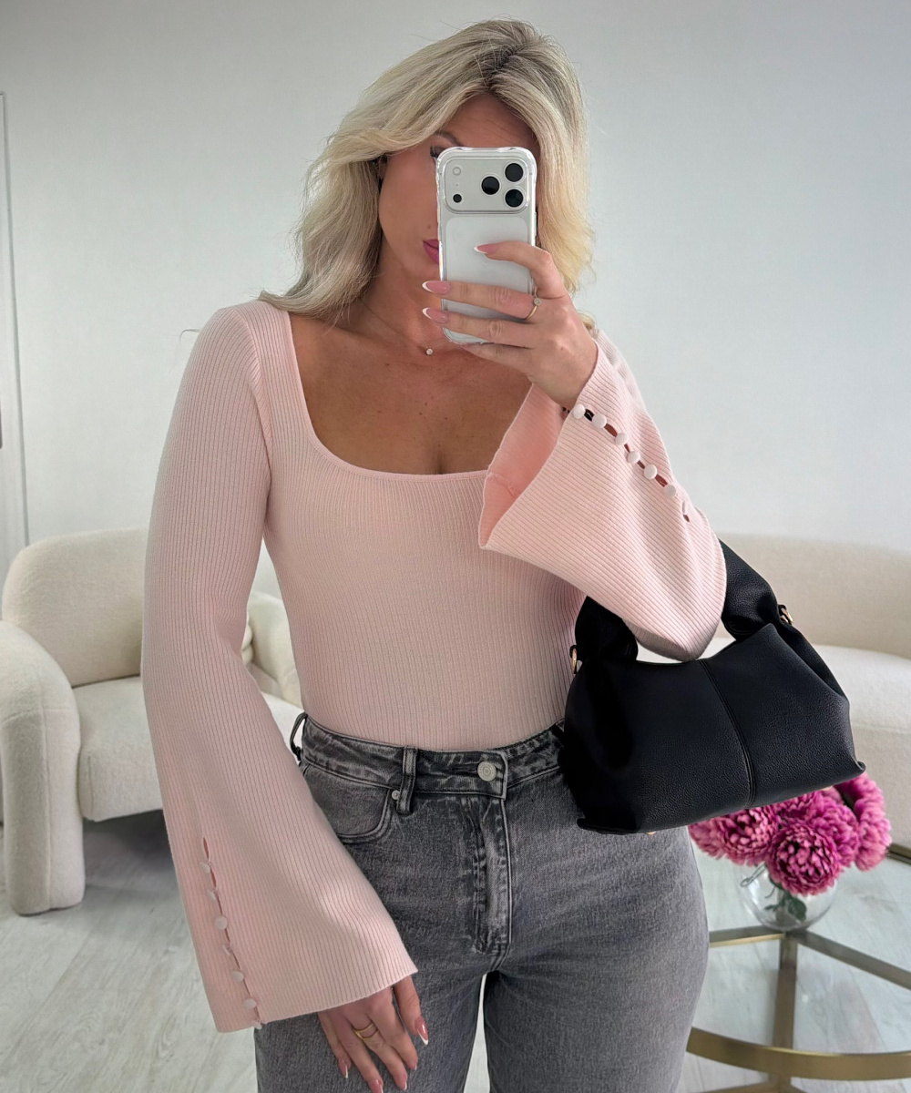Powder pink flared-sleeve sweater