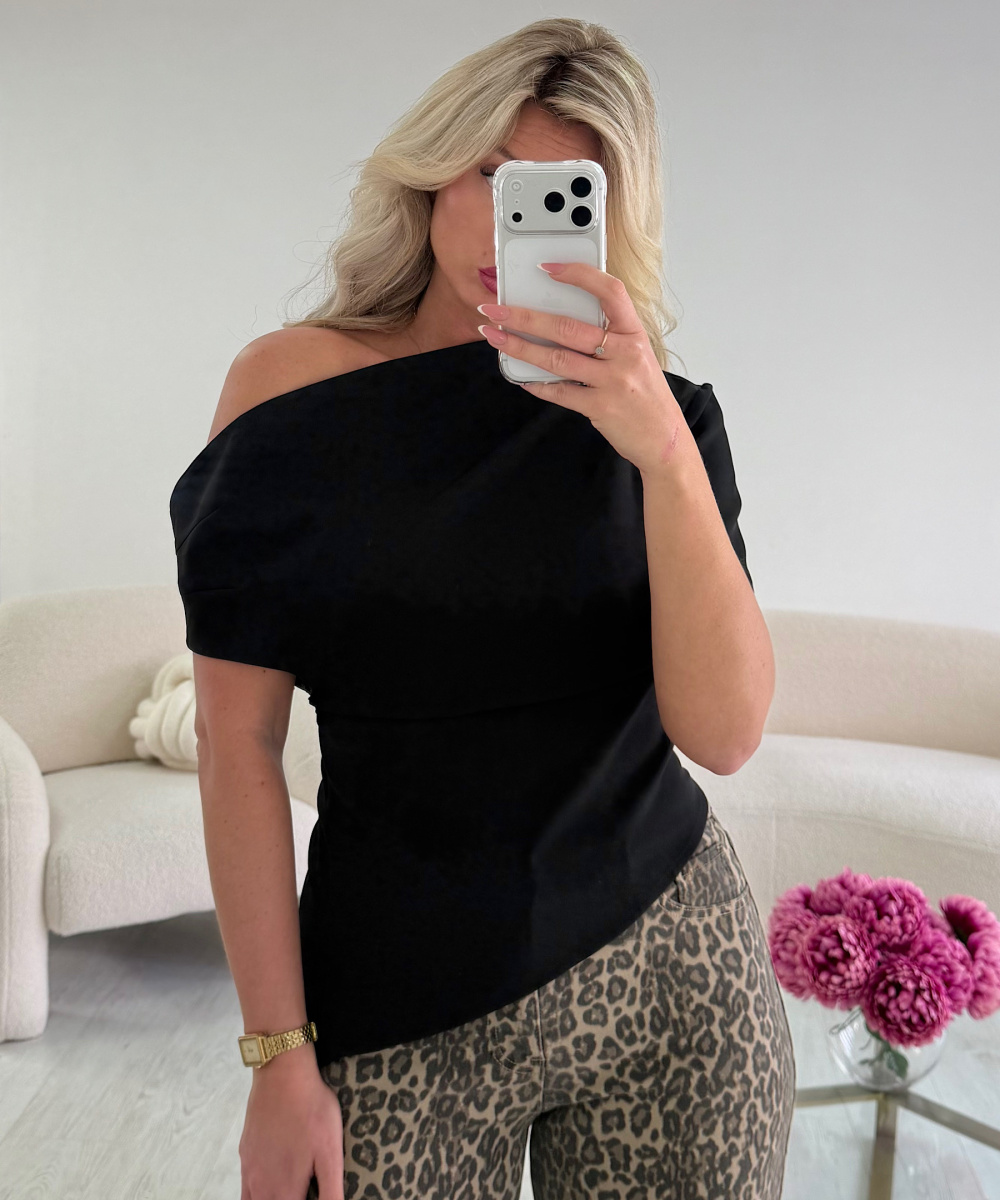 Asymmetrical draped black top