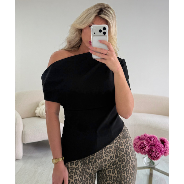 Top noir drapé asymétrique - DRESS DESIREE