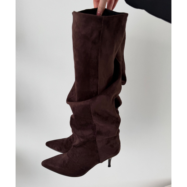 Bottes loose drapé daim choco - DRESS DESIREE