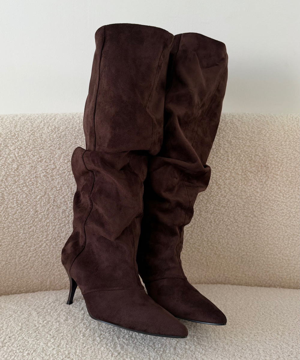 Bottes loose drapé daim choco - DRESS DESIREE