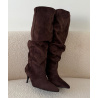 Bottes loose drapé daim choco - DRESS DESIREE