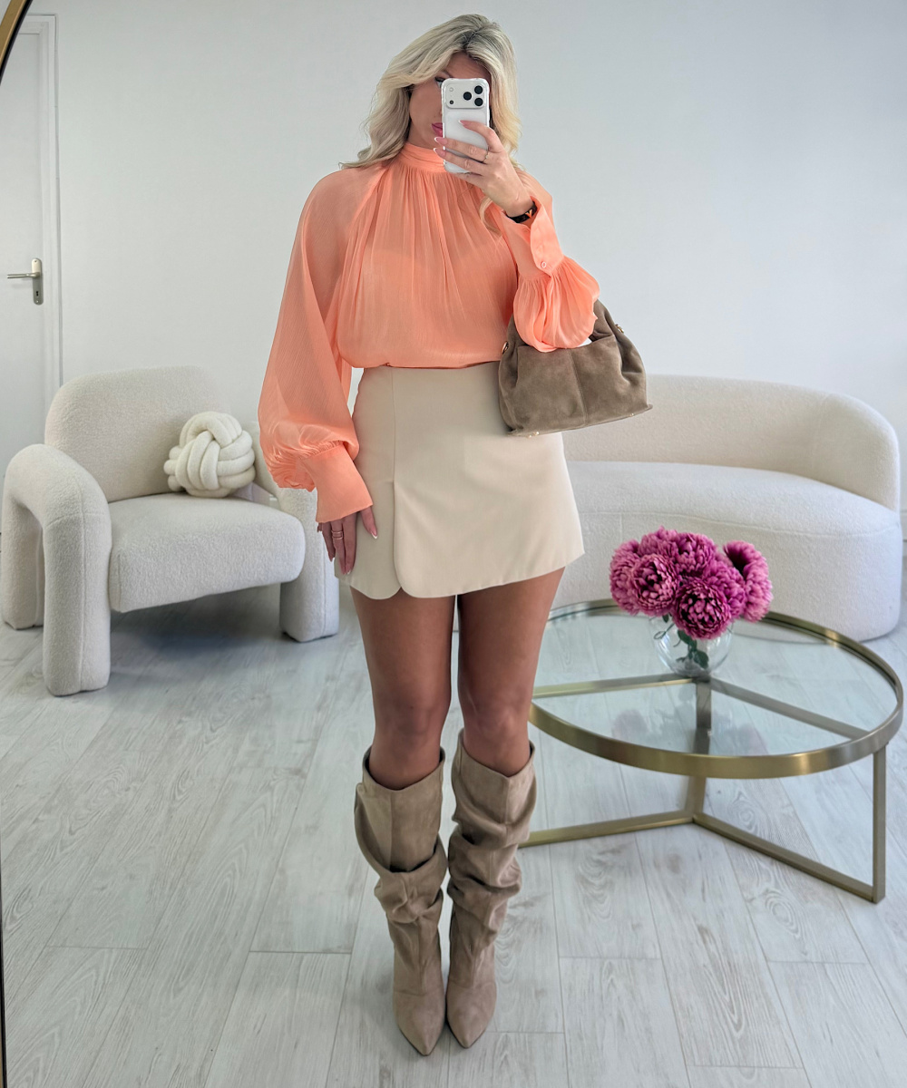 Loose draped beige suede boots