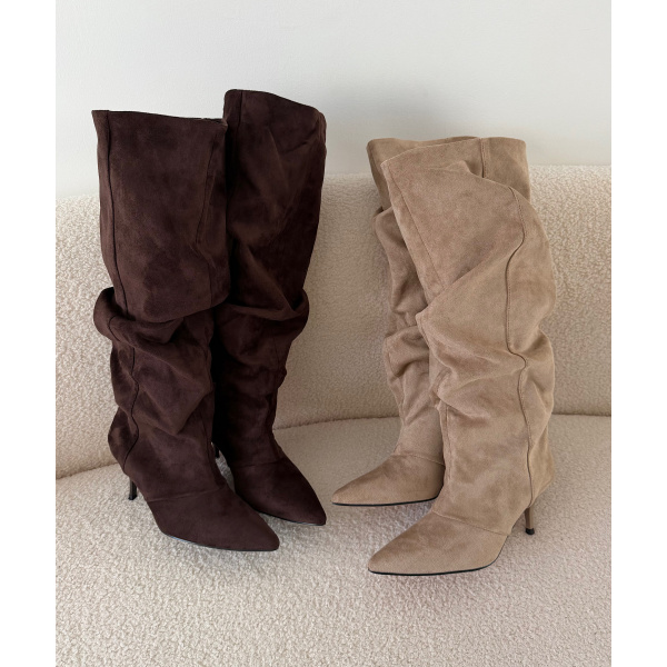 Bottes loose drapé daim beige - DRESS DESIREE