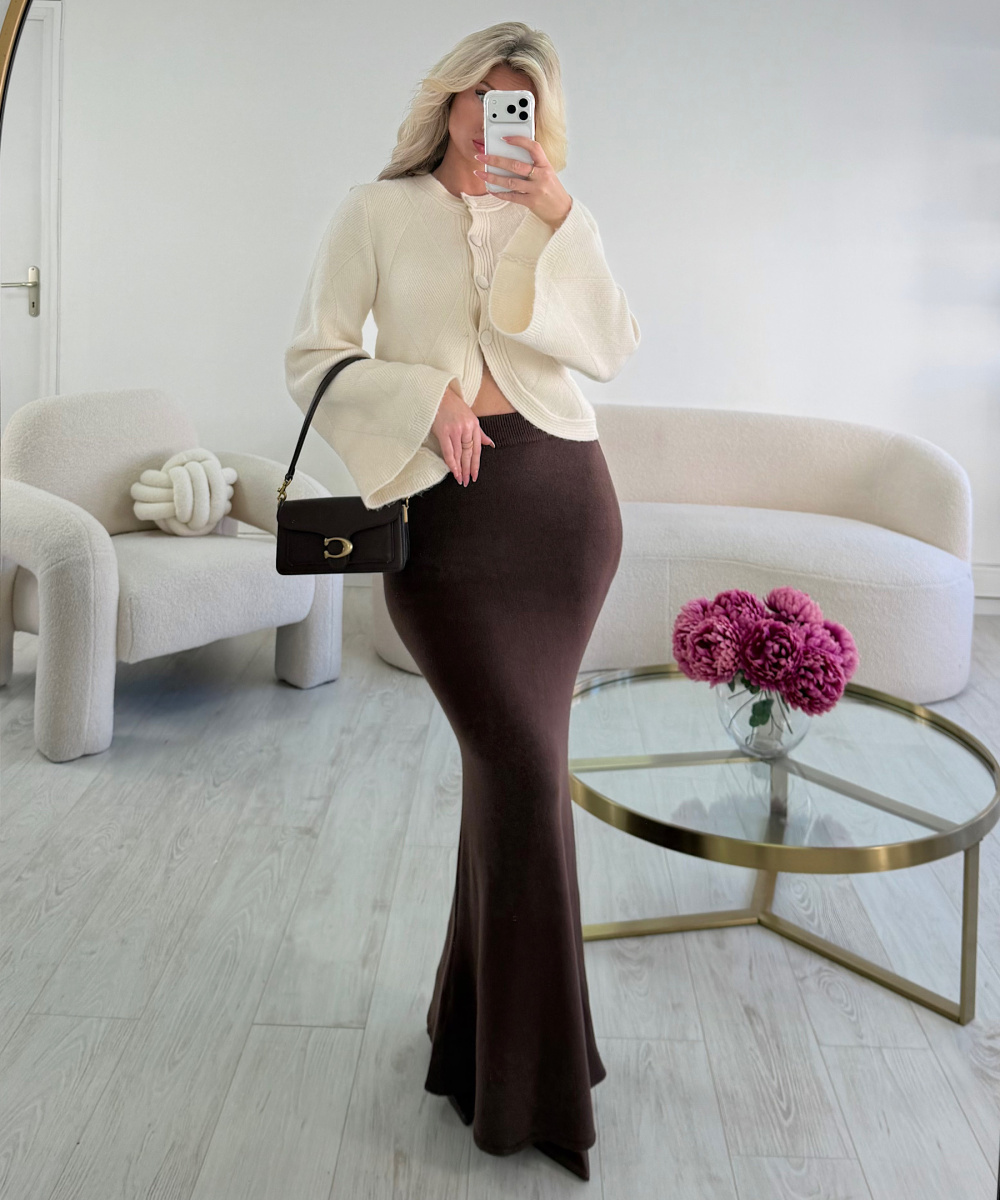 Long choco sequinned tulle skirt - DRESS DESIREE